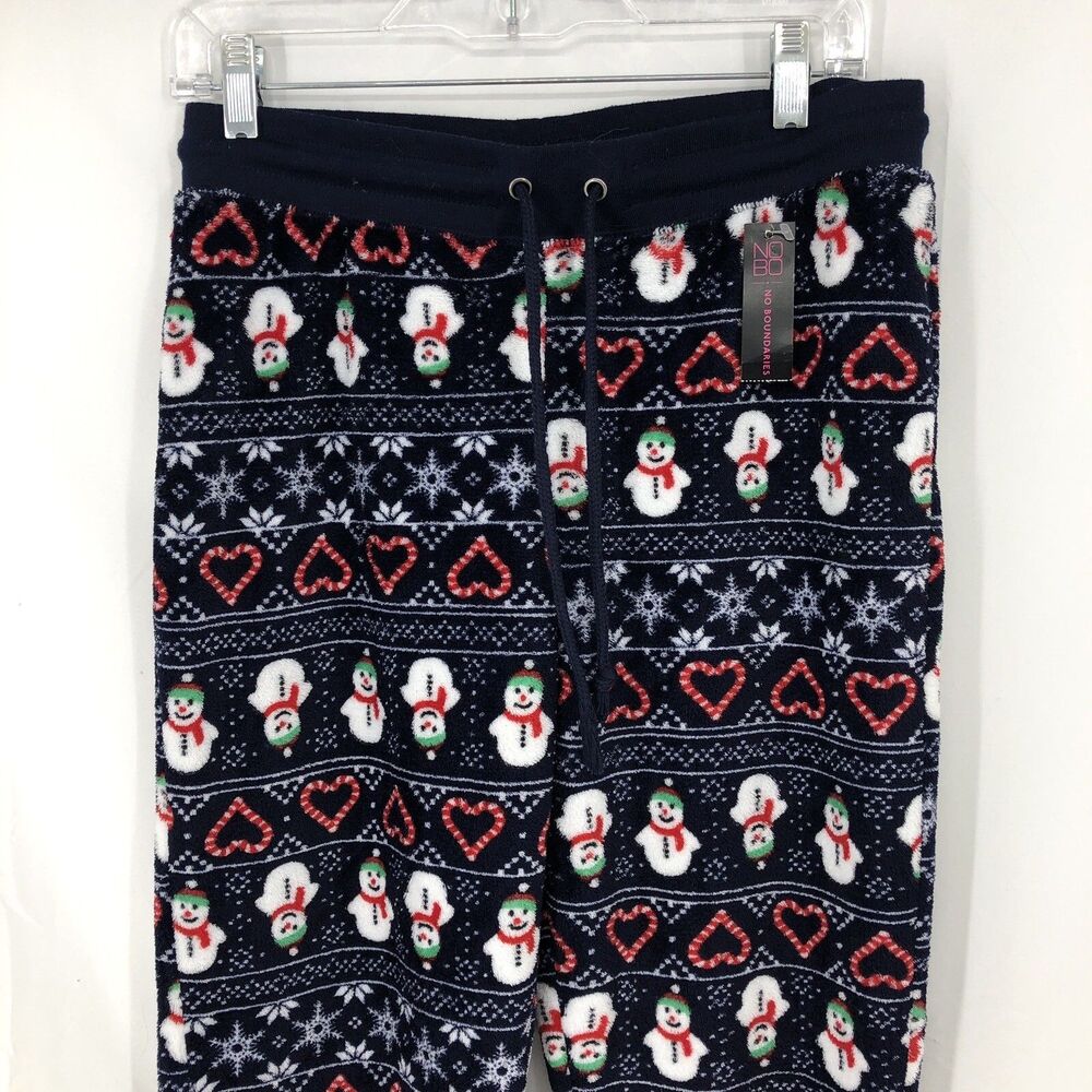 No Boundaries Snowman Hearts Fleece PJ Wooby Jogger Bottoms Medium 7-9 NWT